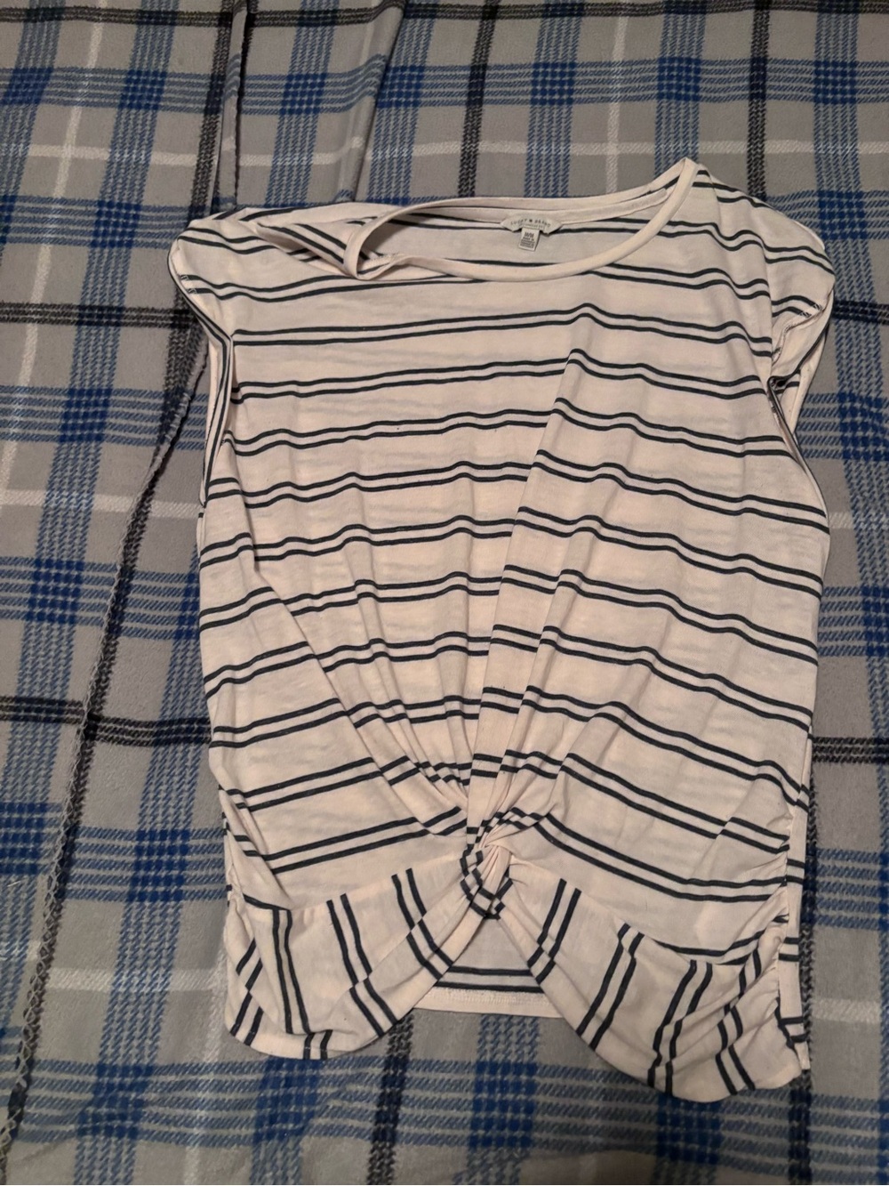 Lucky Brand White Tank Top with Navy Stripes and Front Knot